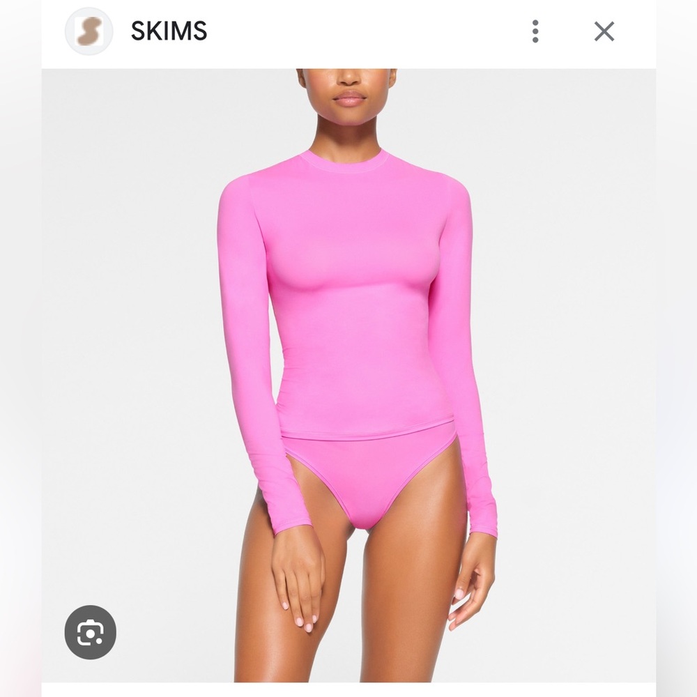 SKIMS Long Sleeve Crewneck Top in Bright Pink